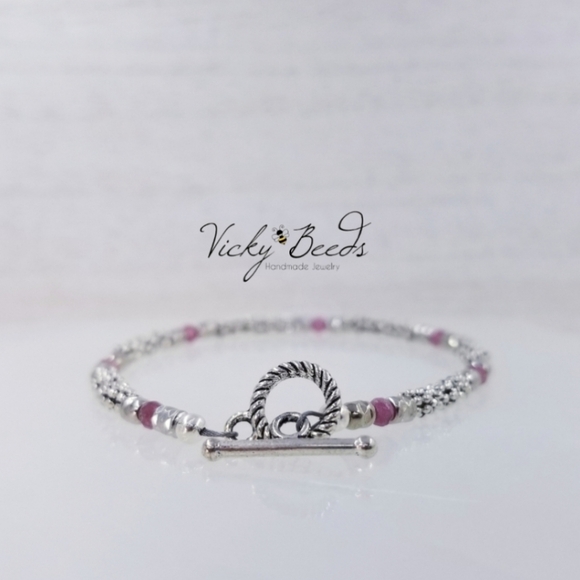 Pink Tourmaline & Silver Beaded Toggle Bracelet - Picture 6 of 9